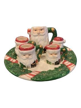 VINTAGE Ceramic 8pc MIniature Santa Claus Christmas TEA SET Replacement READ